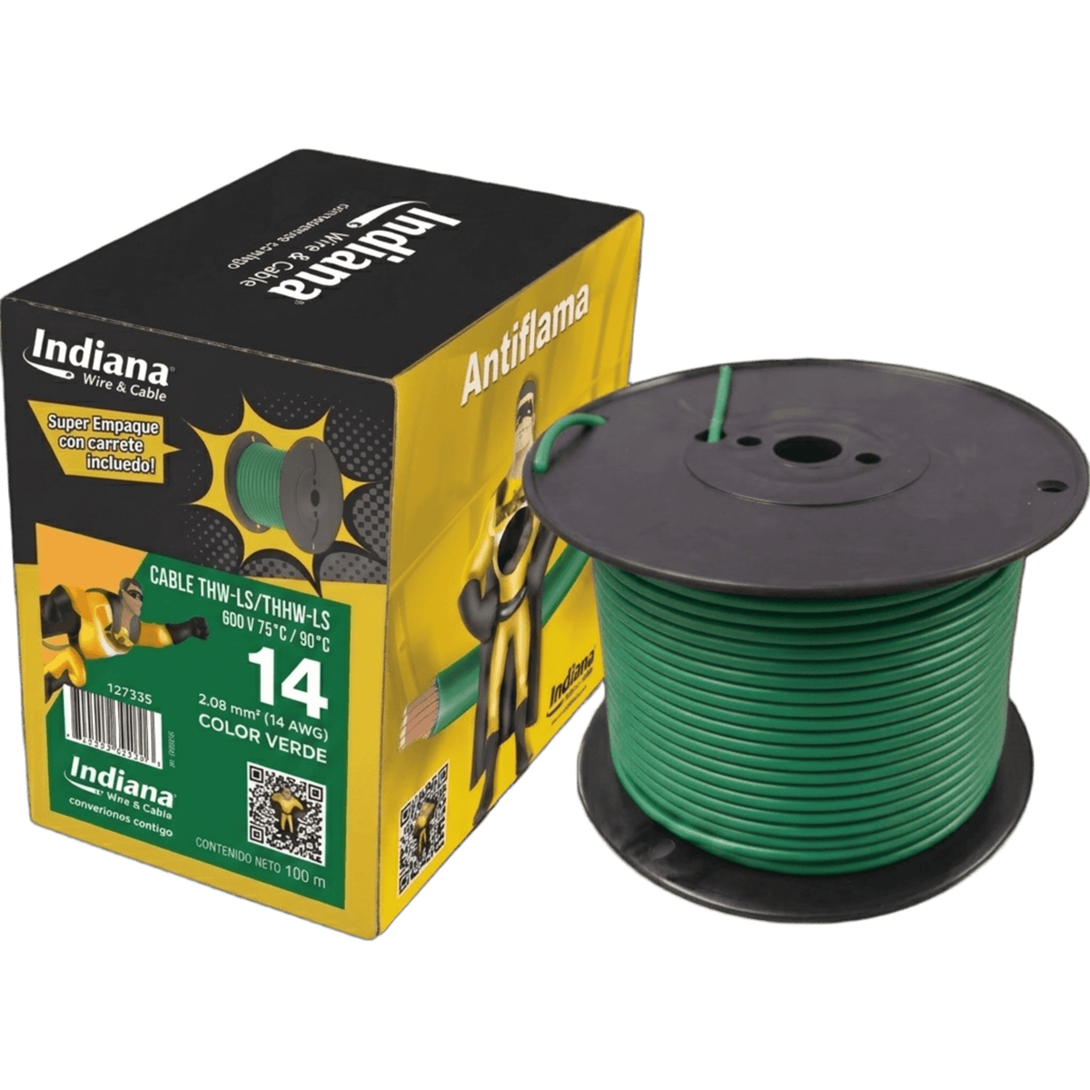 Cable THW-LS / Calibre 14 AWG / 19 Hilos / Color Verde / Bobina 100 m (328 ft)