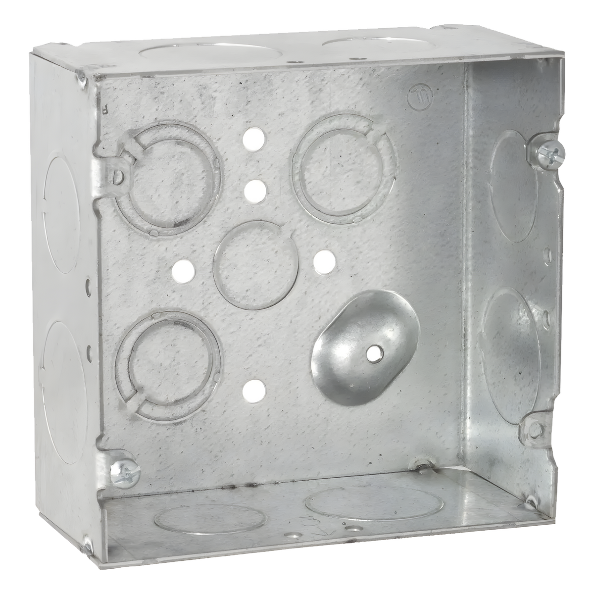 Caja Cuadrada 4 11/16" x 4 11/16"/ Profundidad 2- 1/8"/ 4 Entradas 1", 4 Entradas 3/4", 1 Entrada 1/2" y 3 TKO (1/2"-3/4").