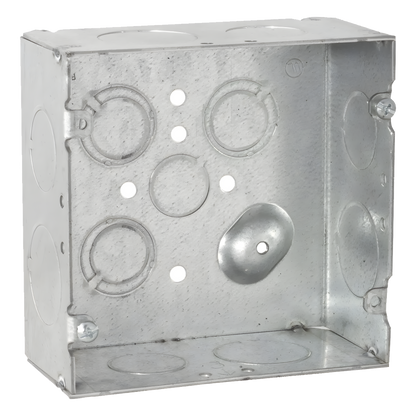 Caja Cuadrada 4 11/16" x 4 11/16"/ Profundidad 2- 1/8"/ 4 Entradas 1", 4 Entradas 3/4", 1 Entrada 1/2" y 3 TKO (1/2"-3/4").