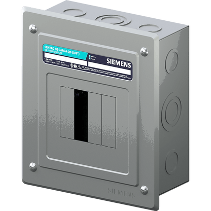 Centro de carga monofásico para empotrar. 1 Fase, 3 Hilos para interruptores QD, de 4 polos, 120/240vca, Barras de aluminio 125 Amp, Nema 1.
