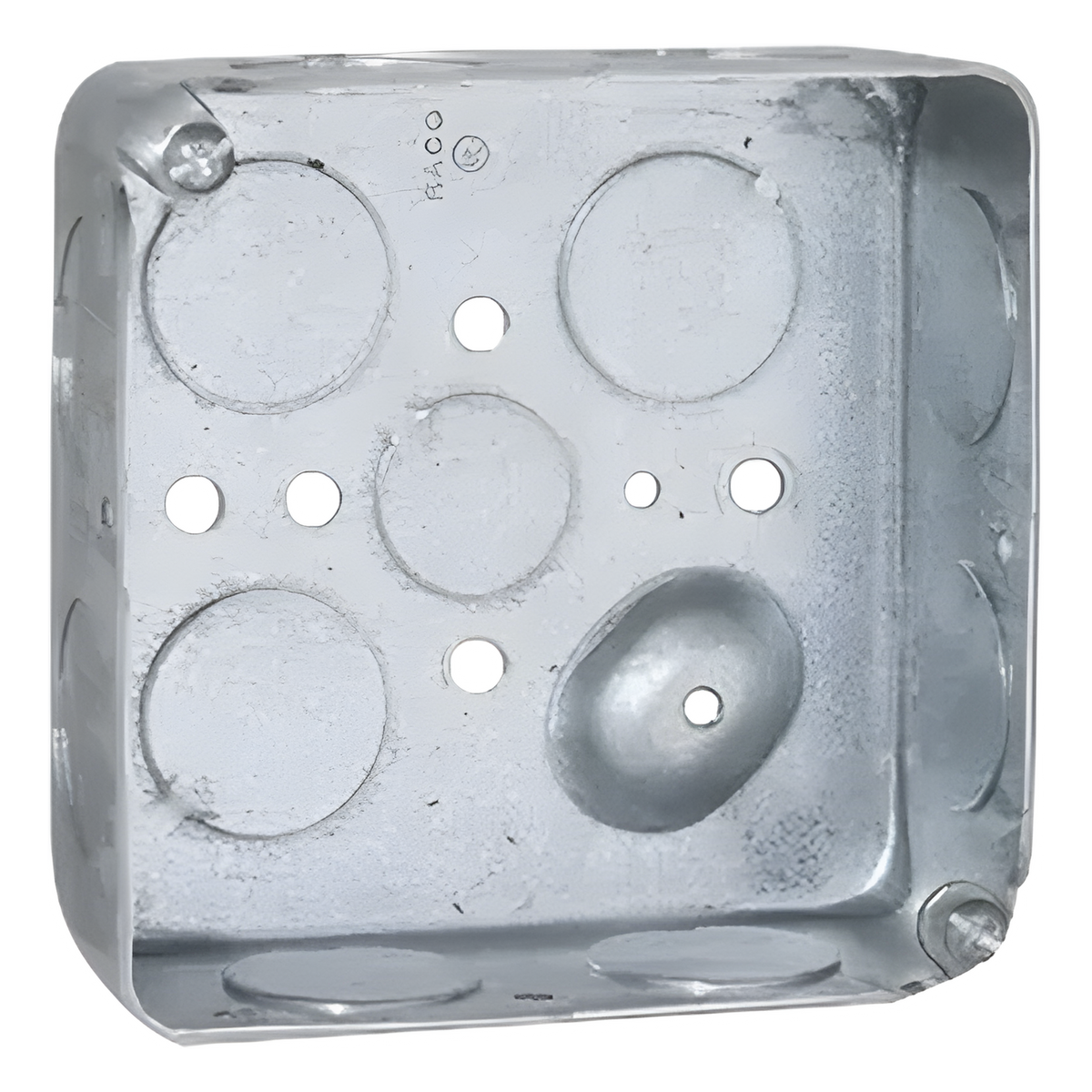 Caja Cuadrada 4 x 4"/Profundidad 1- 1/2"/ 11 Entradas de 3/4" y 1 de 1/2".