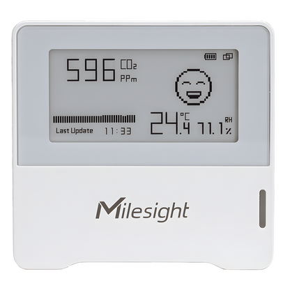 Sensor Ambiental IAQ LoRaWAN / CO2 + Temperatura + Humedad / Indicador Tipo Semáforo / Batería 3 Años / Monitoreo para Oficinas y Edificios