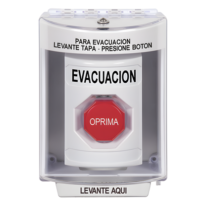 Botón de Evacuación, Cubierta de Policarbonato Súper Resistente de Superficie con Espaciador, Restablecimiento con Llave, Con Bocina de Advertencia