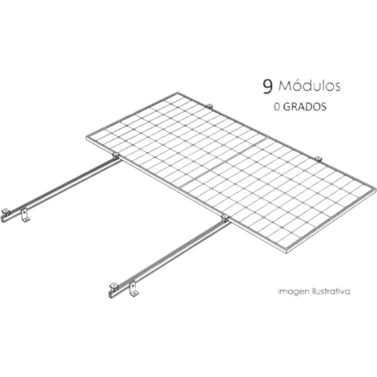 Kit Basel Sistema de Montaje Fotovoltaico Para 9 Módulos a 0° / Velocidad de Viento 170 km/h / Módulo 2.382 m x 1.134 m (7.81 ft x 3.72 ft)