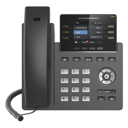 Teléfono IP Grado Operador, 3 líneas SIP con 6 cuentas, puertos Gigabit,PoE, pantalla a color 2.4", codec Opus, IPV4/IPV6 con gestión en la nube GDMS