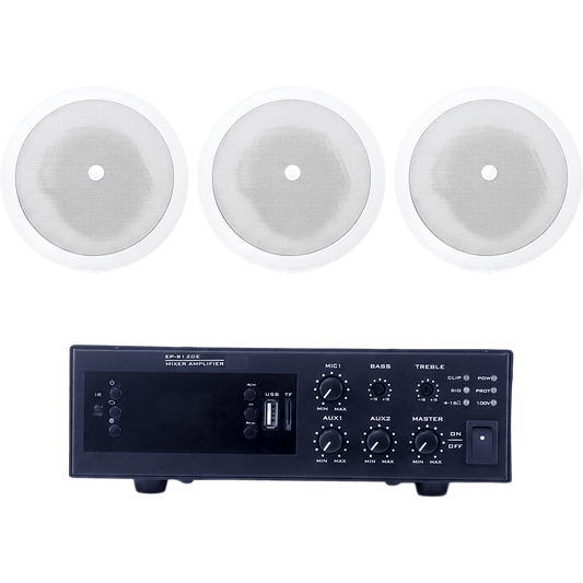 KIT de Amplificador de 120W para Escritorio | 3 Altavoces de Plafón de 5" | 3.75 - 30W | Sistema 70/100V