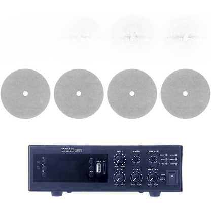 KIT de Amplificador de 120W para Escritorio | 4 Altavoces de Techo de 6" | 20W | Sistema 70/100V