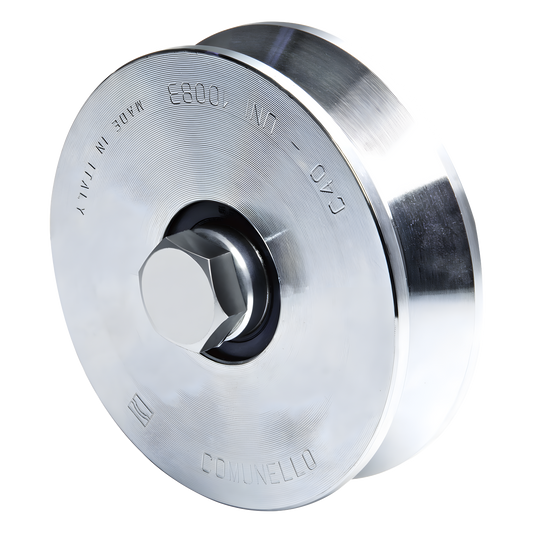 Rueda de 12 cm SIN Soporte Para Puertas Corredizas de Hasta 450 Kg / Canal Tipo "V"