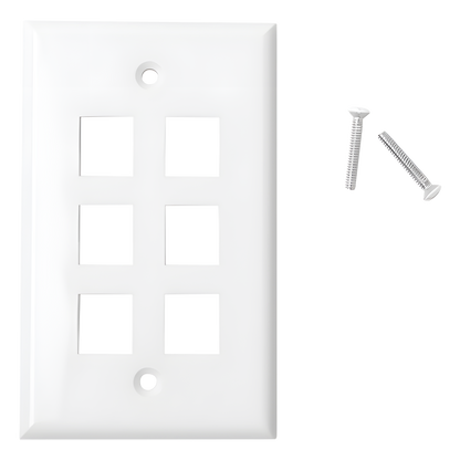 Placa de Pared de 6 Puertos, Keystone, Color Blanco