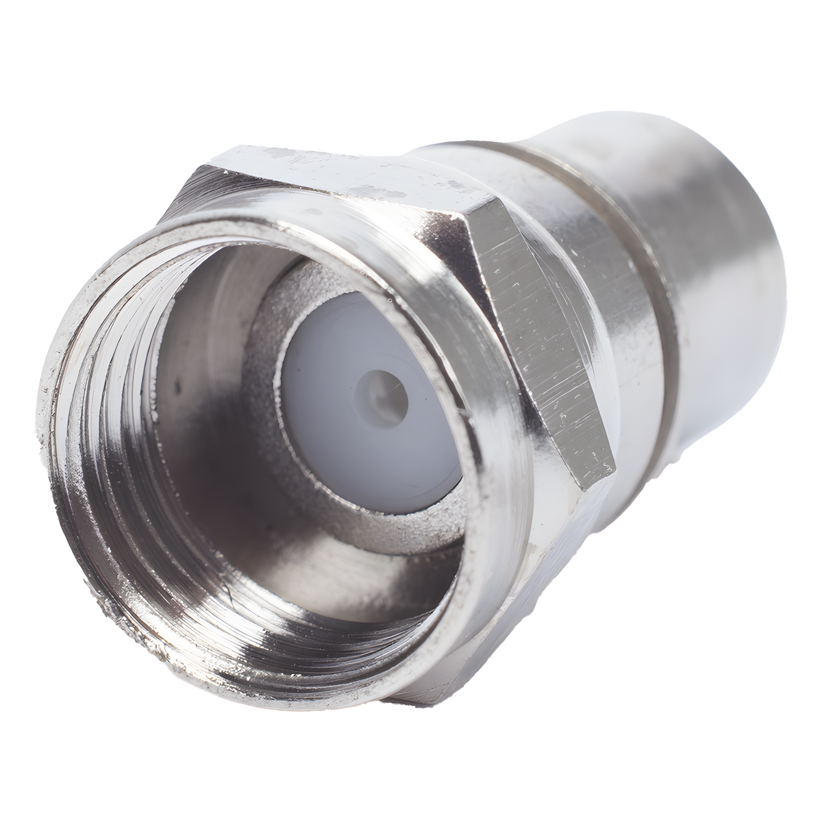 Conector F Macho, Plegable con PIN para Cable RG-6, Cuerpo de Bronce Niquelado