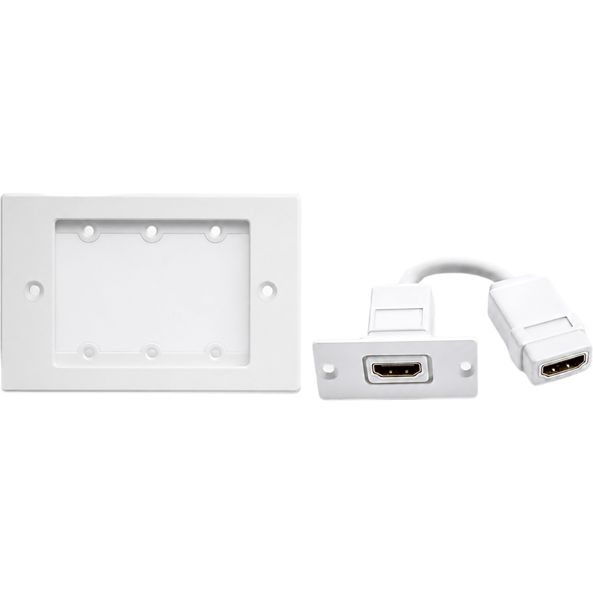 Kit Wall Plate HDMI | Frame 1 Gang METAL Versión USA | Inserción HDMI Espacio Simple | Incluye Inserciones en y Tornillos | Blanco
