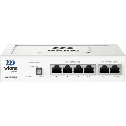Switch no administrable PoE / Con 4 puertos 10/100 Mbps PoE af/at / 2 Puertos Uplink 10/100 MBPS / Presupuesto 45 W / PoE hasta 250 metros