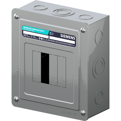 Centro de carga monofásico para sobreponer. 1 Fase, 3 Hilos para interruptores QD, de 4 polos, 120/240vca, Barras de aluminio 125 Amp, Nema 1.