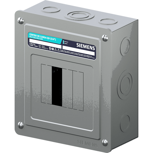 Centro de carga monofásico para sobreponer. 1 Fase, 3 Hilos para interruptores QD, de 4 polos, 120/240vca, Barras de aluminio 125 Amp, Nema 1.
