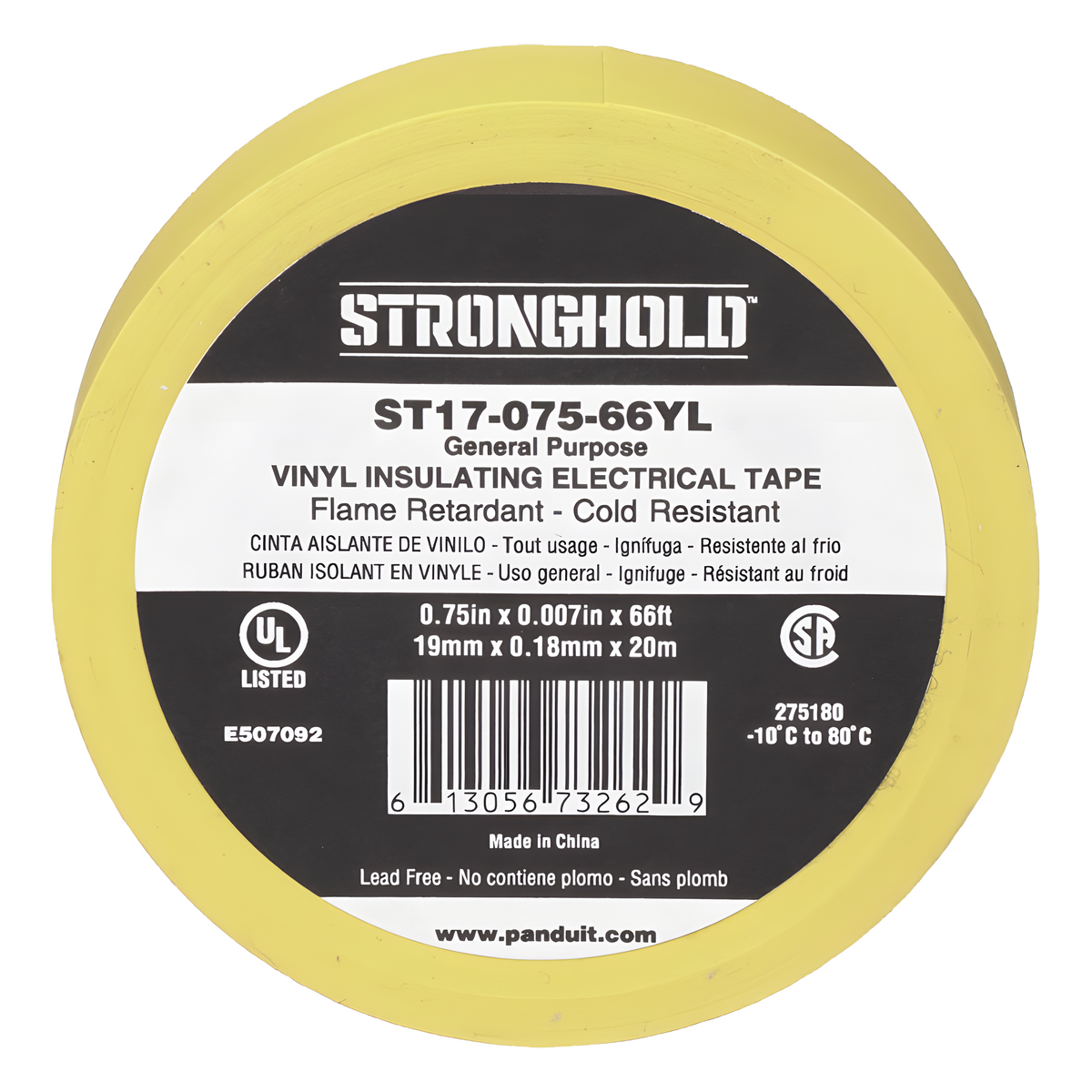 Cinta Eléctrica STRONGHOLD para Aislar, de PVC, Uso General Reparación y Mantenimiento, Grosor de 0.18mm (7 mil), Ancho de 19mm, y 20.12m de Largo
