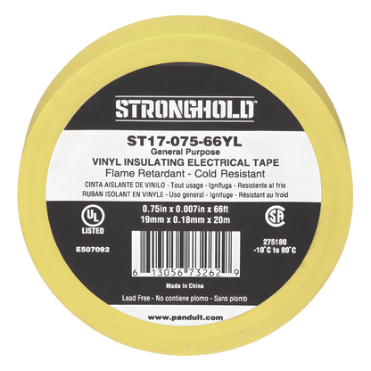 Cinta Eléctrica STRONGHOLD para Aislar, de PVC, Uso General Reparación y Mantenimiento, Grosor de 0.18mm (7 mil), Ancho de 19mm, y 20.12m de Largo