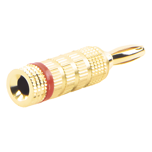 Conector Banana Tipo Tornillo para Bocinas | Instalaciones Profesionales de Audio | Chapado en Oro | Color Rojo (1 Pieza)
