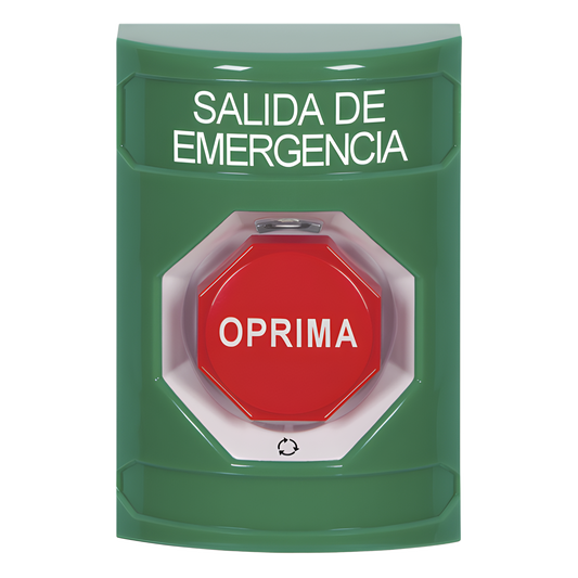Botón de Salida de Emergencia , Texto en Español, Acción Mantenida, Girar para Restablecer, LED de iluminación