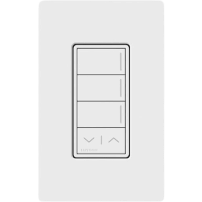 Teclado de escenas Sunnata de 3 botones con funciones de subir y bajar, comunicación inalámbrica Clear Connect, 120-277 V, blanco brillante, para