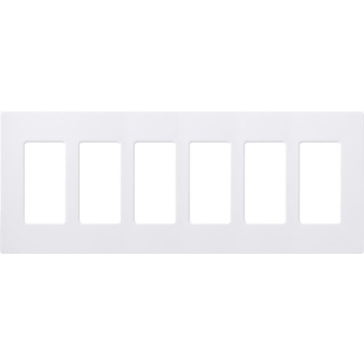 Placa de pared Claro de 6 espacios sin tornillos visibles, apertura estilo decorador, blanco brillante, para atenuadores, apagadores y controles Pico