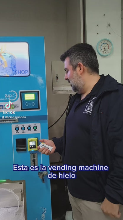 Maquina Expendedora COMBO de 140Kg al dia de Hielo Nuevo diseño con embolsado Semiautomático, Filtro, Pantalla, sistema remoto android y sistema de configuracion local Acepta monedas, billetes, Tarjeta de credito