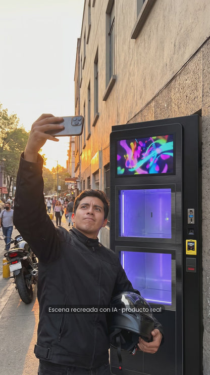 Video: repartidores usan la estación de higienización de cascos de 2 compartimentos con pago QR