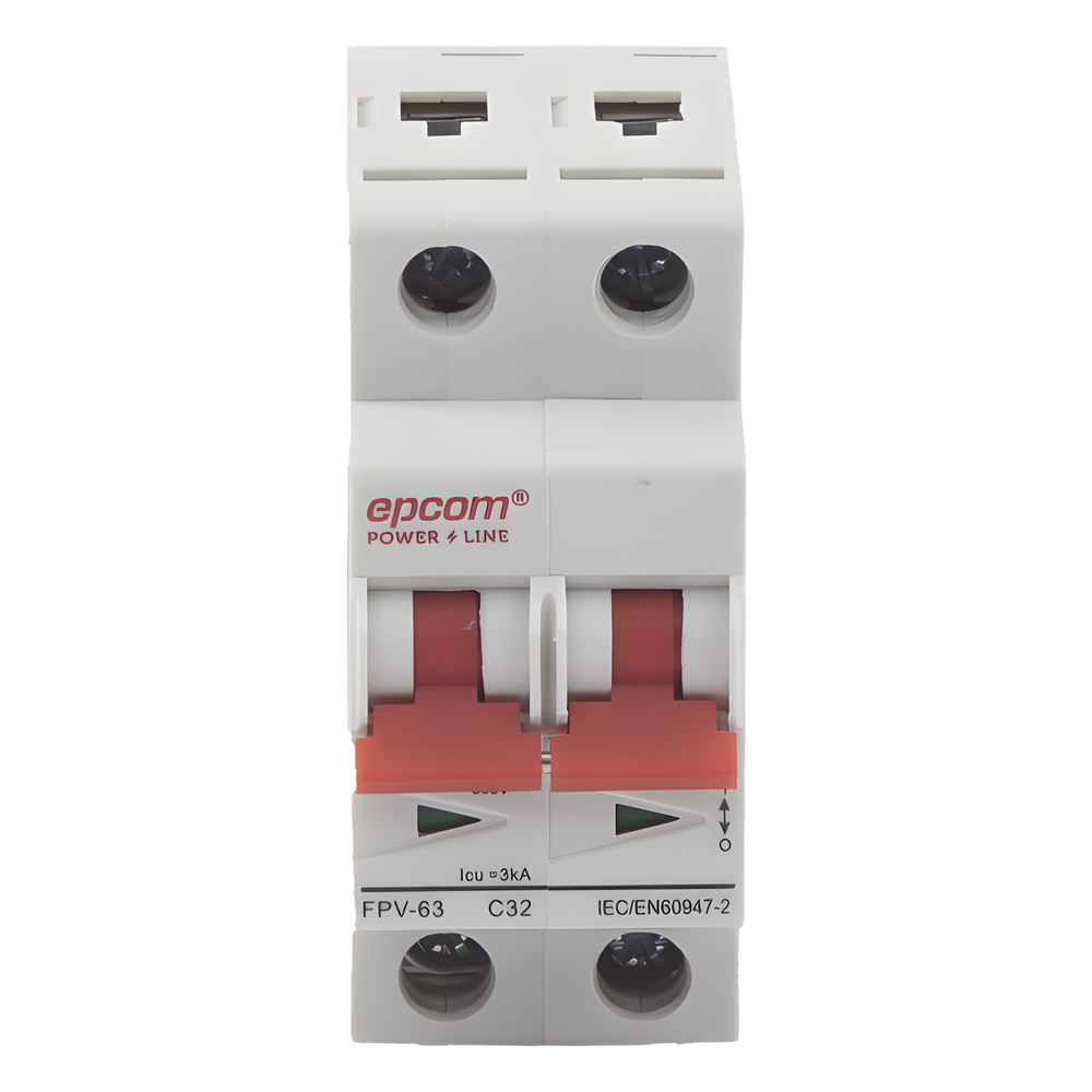 Protección Térmica/ Interruptor 2P, 32A, Corriente Directa 800 Vcc para Aplicación Fotovoltaica Montaje Riel DIN
