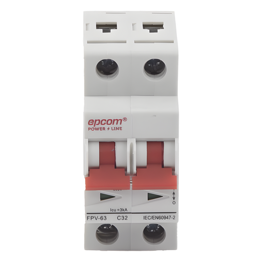 Protección Térmica/ Interruptor 2P, 32A, Corriente Directa 800 Vcc para Aplicación Fotovoltaica Montaje Riel DIN