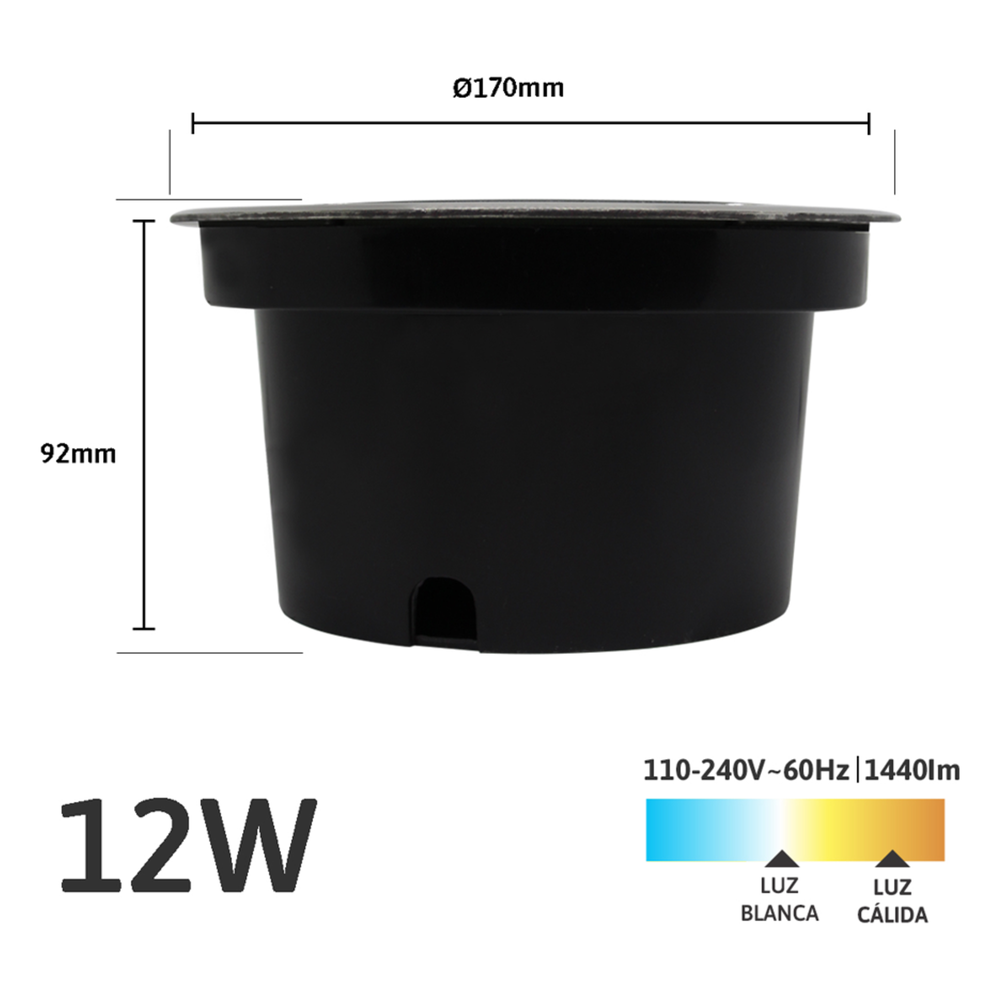 Luminario Empotrar en Piso con Luz Blanca Fría/ Temperatura de Color 6500K / Multivoltaje 110-240V~ 60Hz / Ángulo de Luz 36° / Aleación de Aluminio y