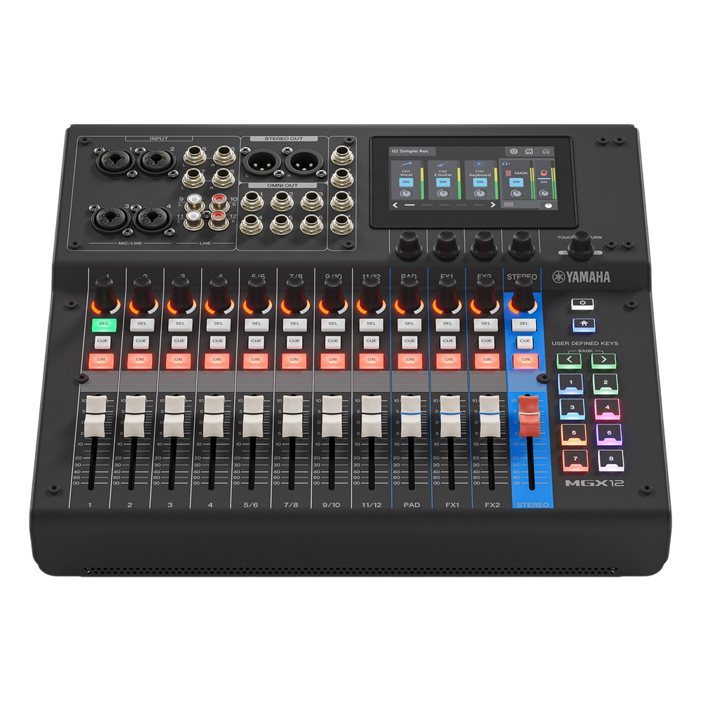 Consola Digital de Audio | 12 Canales | Pantalla Táctil 4.3in | Entradas de Mic/Line y Estéreo | Salidas Análogas y USB | Pads configurables | DSP |