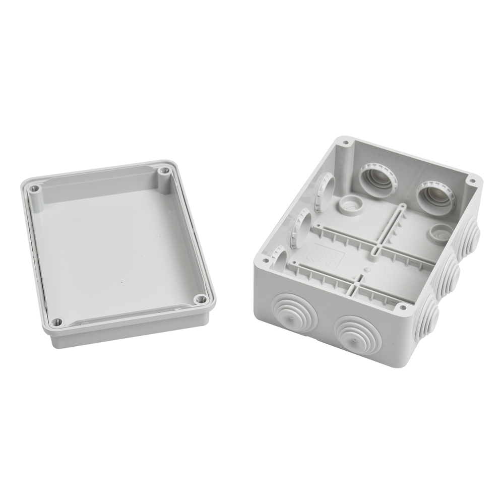 Caja Estanca de PVC Para Derivación y Conexión, 10 Entradas, Tapa Atornillada, 150x110x70 mm (Área interna), Uso Exterior IP55, Material que no