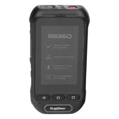 Radio PoC LTE RugGear RG360 / Altavoz 2W 105 dB / 3GPP Mission-Critical PTT / IP68 y MIL-STD-810H / Batería Extraíble 3000 mAh / 197 g / Multi APN