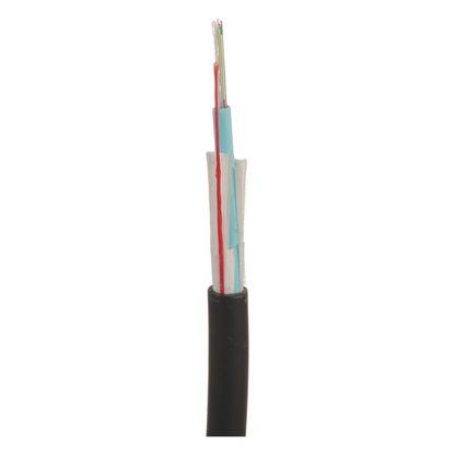 Cable de Fibra Óptica de 12 Hilos, Multimodo OM4 50/125 Optimizada, Interior/Exterior, Loose Tube 250um, No Conductiva (Dieléctrica), OFNR (Riser)