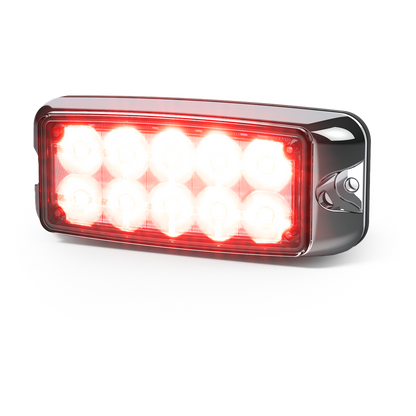 Luz de Advertencia de 10 LED, Rojo/Claro, 5x2 Pulgadas, Lente Transparente, Bisel Cromado