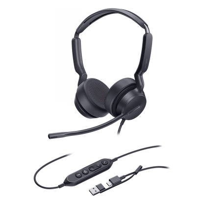 Auriculares Yealink UH42 Dual con cancelación de ruido para Microsoft Teams, USB-C/A e indicador de ocupado