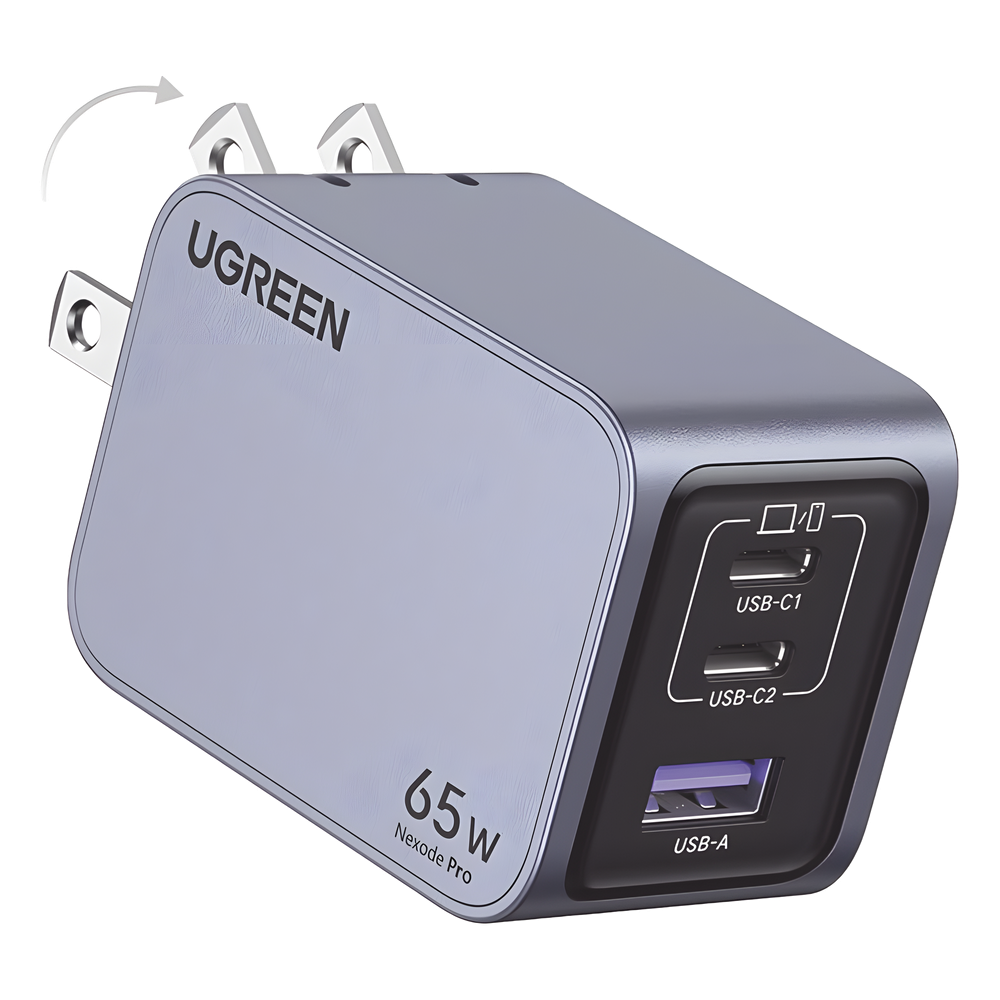 Cargador de 65W serie Nexode Pro | 3 Puertos de Carga Rápida | 2 USB-C | 1 USB-A | Tecnología GaNInfinity | PD3.1 de 65W / QC4.0 | Tecnología de