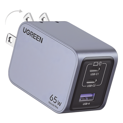 Cargador de 65W serie Nexode Pro | 3 Puertos de Carga Rápida | 2 USB-C | 1 USB-A | Tecnología GaNInfinity | PD3.1 de 65W / QC4.0 | Tecnología de