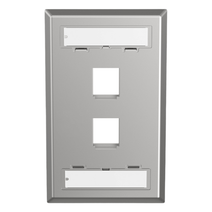 Placa de Pared Vertical, Salida Para 2 Puertos Keystone, Con Espacios Para Etiquetas, de Acero Inoxidable