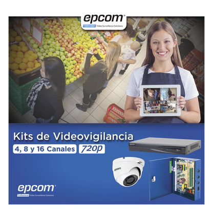 KIT TurboHD 1080p / DVR 8 Canales / 8 Cámaras Eyeball (exterior 2.8 mm) / Transceptores / Conectores / Fuente de Poder Profesional hasta 15 Vcc para