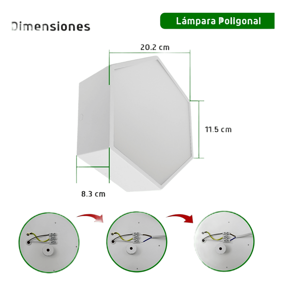 Lampara LED Poligonal de 18 W / 1 800 lm / 127-265V~50/60Hz / Acabado Blanco Mate / Angulo de Luz 140° / Dimensiones 230 x 100 mm (Largo y Alto)