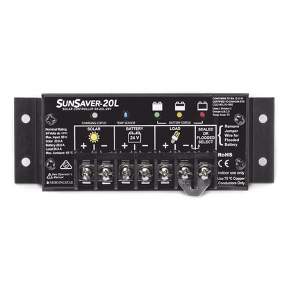 Controlador de Carga Solar SunSaver PWM 20 A / 12 VCC / Encapsulado Epóxico / Clase 1 Div 2 / Compensación de Temperatura