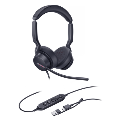 Auriculares Yealink UH46 Dual con cancelación de ruido por IA para Microsoft Teams, USB-C/A e indicador de ocupado