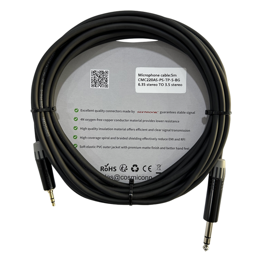 Cable 6.35mm a 3.5mm, conectores color negro MP3X-B - MTP3C-BG, length 5m