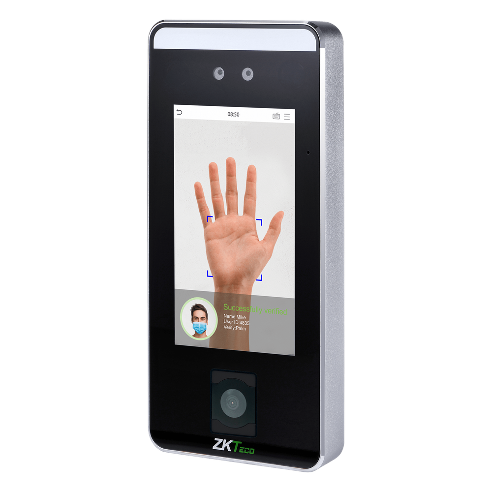 Terminal Biométrico de Reconocimiento Facial / QR Code / Palm Vein / Detección de Mascarillas / Touchless / 5" Touch Screen / 6000 Plantillas