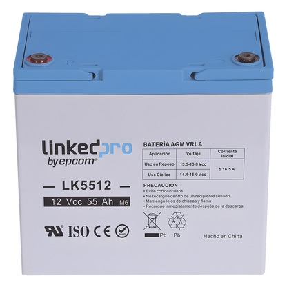 Batería de respaldo 12 V | 55 Ah | AGM | Especial para Seguridad Electrónica | UPS | Sistemas de Emergencia | Vida útil 5 años | Terminales T2
