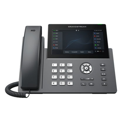 Teléfono IP Wi-Fi, Grado Operador, 12 líneas SIP con 6 cuentas, pantalla táctil 7", puertos Gigabit, Bluetooth, PoE, codec Opus, IPV4/IPV6 con