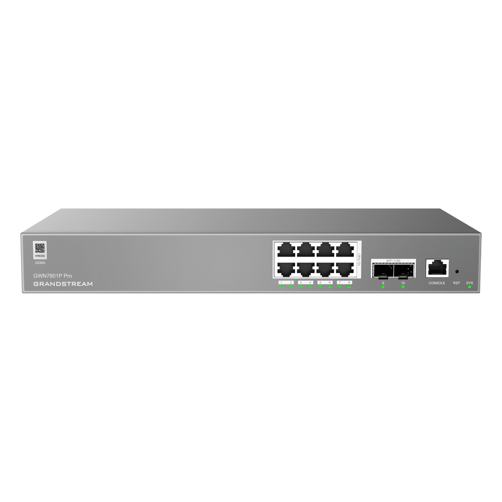 Switch de Red Empresarial L2++ / Serie GWN7800 Pro / 8 Puertos Gigabit PoE 120W / 2 Puertos 2.5GG SFP / Gestión Cloud GDMS / VLAN 4K / QoS Avanzado