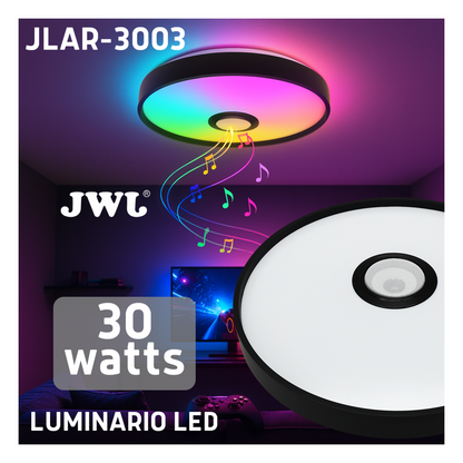 Luminario LED RGB de 30W / 2400 Lúmenes / Bocina con Bluetooth Integrada / Voltaje 85-265V / Temperatura Cálida, Neutra y Fría / App iLink