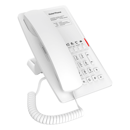 Teléfono IP Hotelero / 2 Líneas SIP / 5 Teclas Programables / Puerto USB-A de Carga / PoE 802.3af / Diseño Blanco / Audio HD Manos Libres