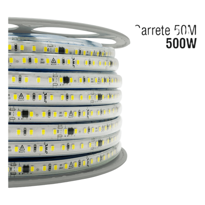 Manguera LED Luminosa Blanca de Resina Transparente y Flexible / Para uso Interior o Exterior / Carrete de 50 m/ 110V CA 4.2 A/ 500 W Potencia